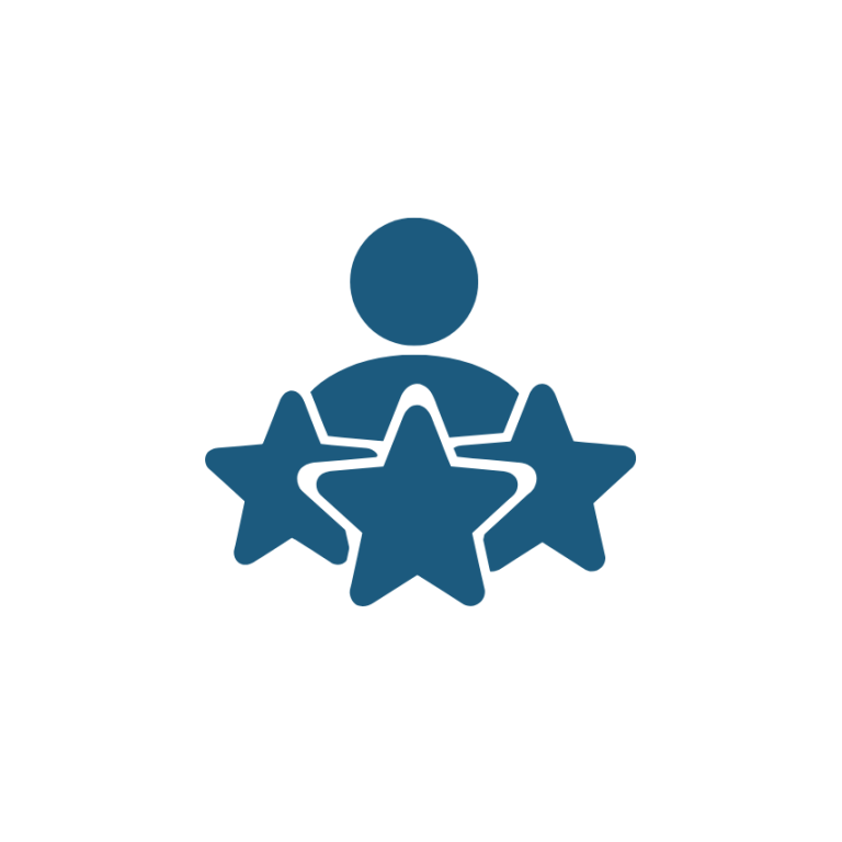A person with three stars beneath vector image. Showing the high level of experience Lynda Stone has gained through her 22 years experience.