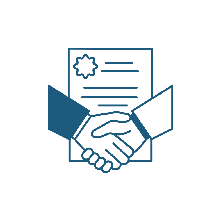 A handshake and contract vector image. Showing that Lynda Stone Bookkeeping works closely with clients to understand business goals.